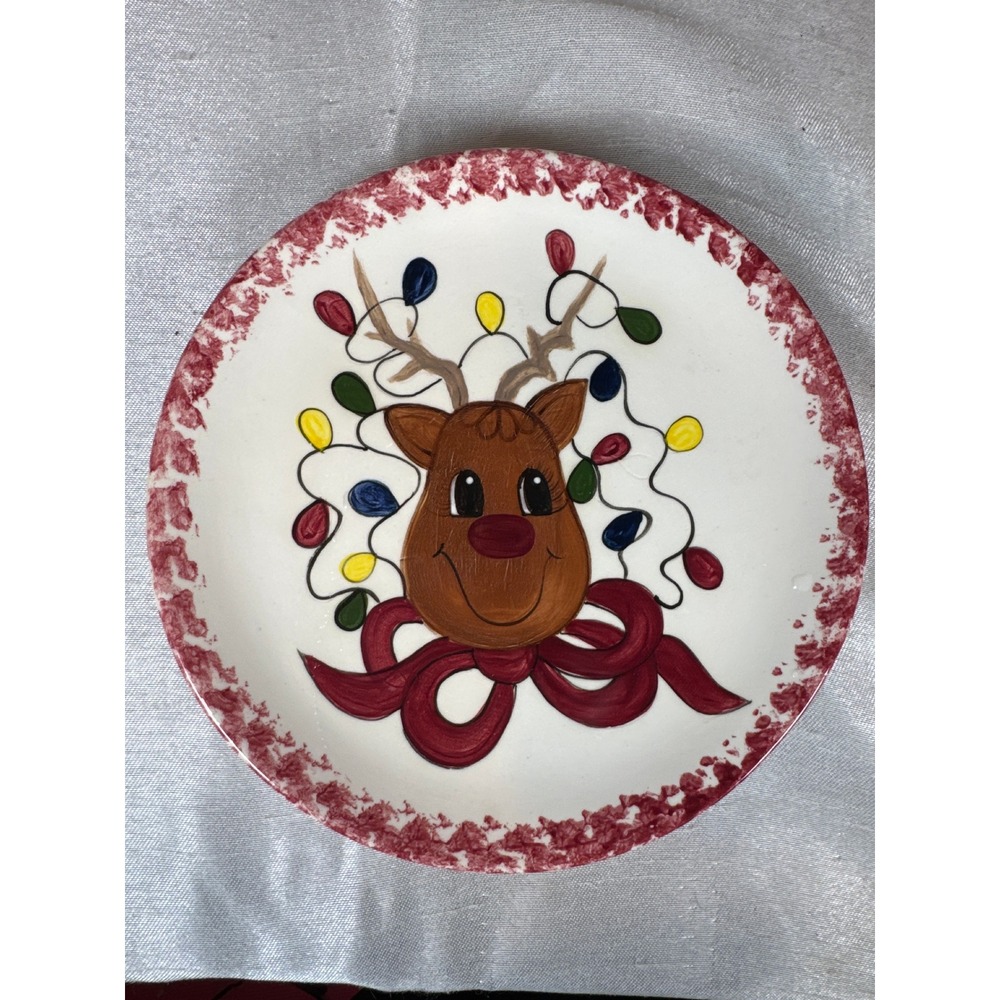 Christmas‎ Holiday Reindeer Plate Hand Painted Lucy Signed Decor Dish